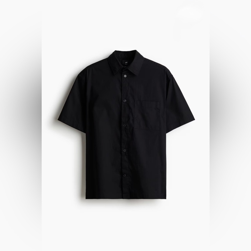 H&M Men’s Black Short Sleeve Button-Down Shirt Loose Fit 100% Cotton Size XL